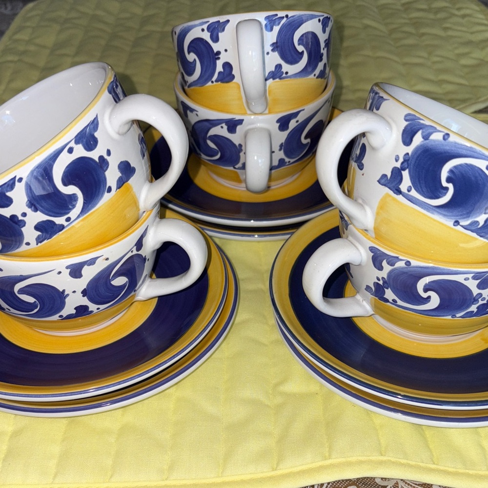 HEREND vtg  set of 6 Blue & Yel. “Splash”  cup/saucer $300